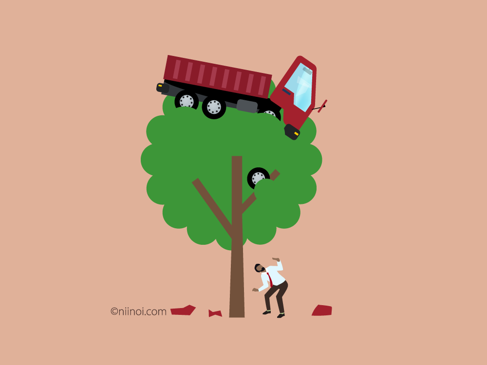 Royalty-free image of a car or automobile stuck up in a tree! Will insurance cover it?